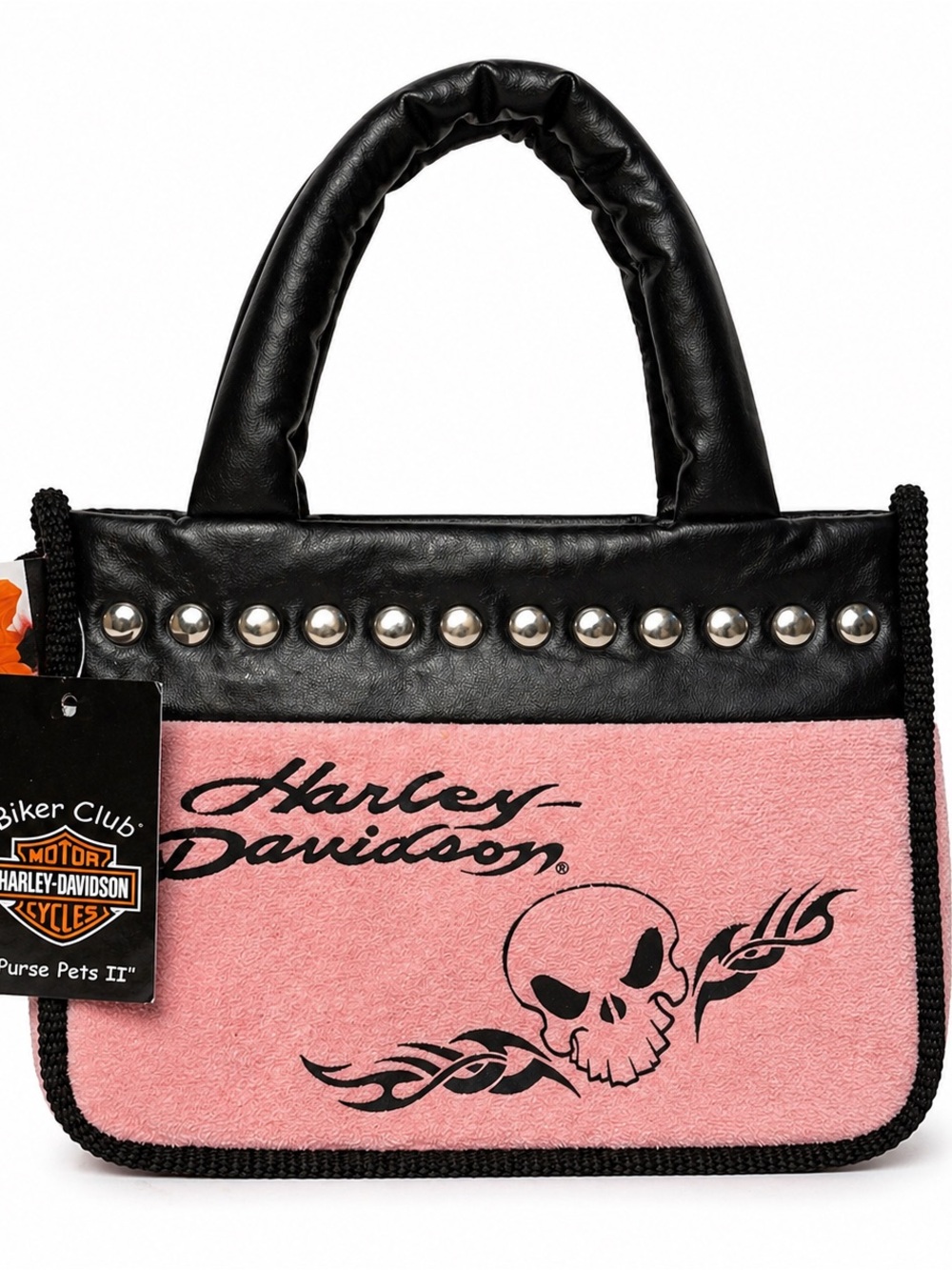 Harley-Davidson Pink and Black Skull Mini Tote with Stud Accents
